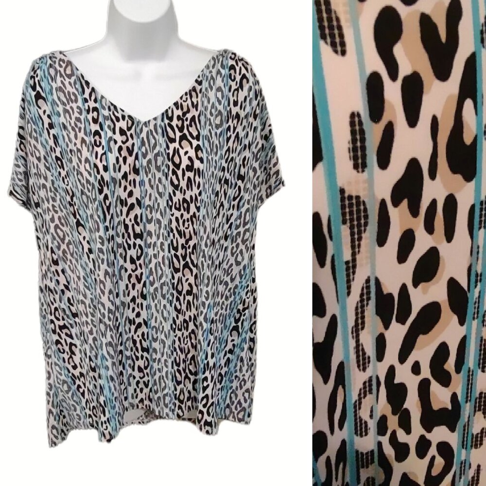 Dana Buchman Animal Print V-Neck Cold shoulder Top Size XL